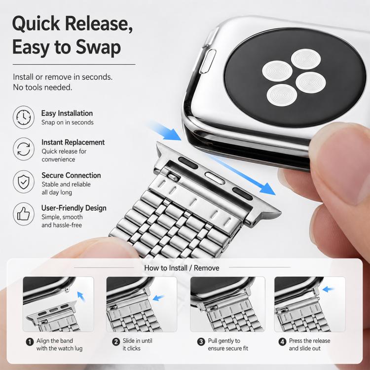 5 Pack xDfind Seven Beads Buckle Stainless Steel Watch Band, For Apple Watch 42 / 44 / 45 / 46 / 49mm, For Apple Watch 38 / 40 / 41 / S11 42mm