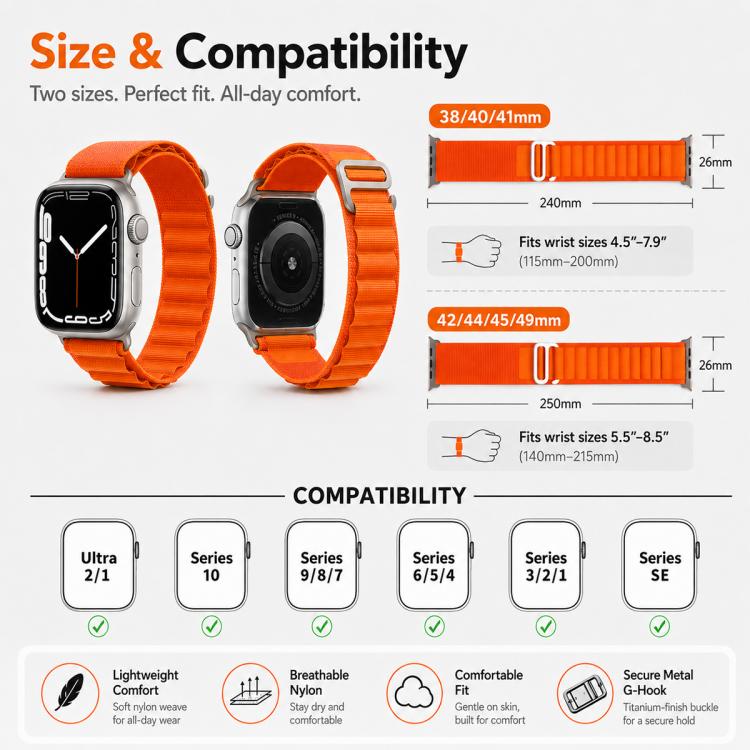 5 Pack xDfind Aline Nylon Loop Watch Band, For Apple Watch 42 / 44 / 45 / 46 / 49mm, For Apple Watch 38 / 40 / 41 / S11 42mm