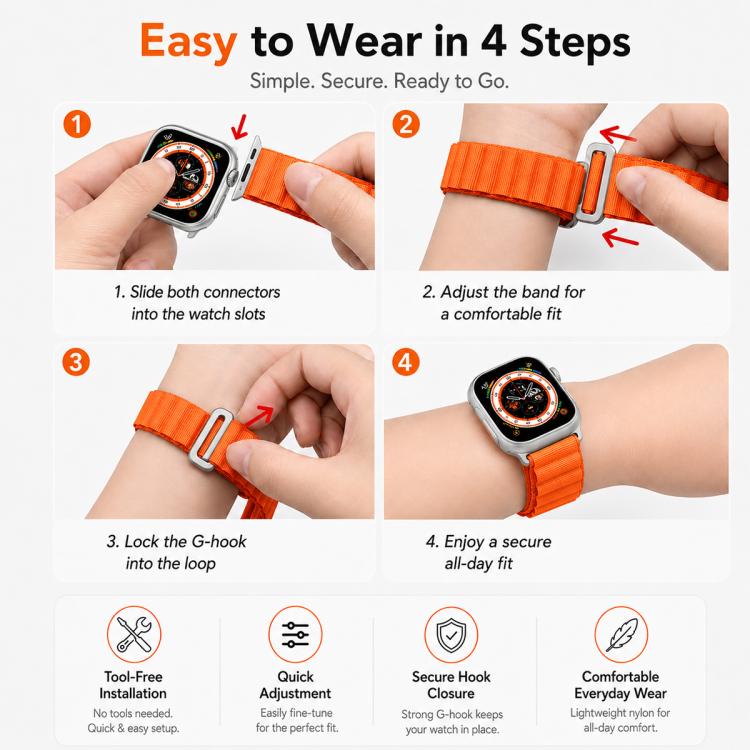 5 Pack xDfind Aline Nylon Loop Watch Band, For Apple Watch 42 / 44 / 45 / 46 / 49mm, For Apple Watch 38 / 40 / 41 / S11 42mm