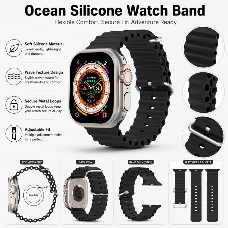 5 Pack xDfind Ocean Silicone Watch Band, For Apple Watch 42 / 44 / 45 / 46 / 49mm, For Apple Watch 38 / 40 / 41 / S11 42mm