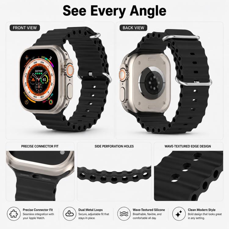 5 Pack xDfind Ocean Silicone Watch Band, For Apple Watch 42 / 44 / 45 / 46 / 49mm, For Apple Watch 38 / 40 / 41 / S11 42mm