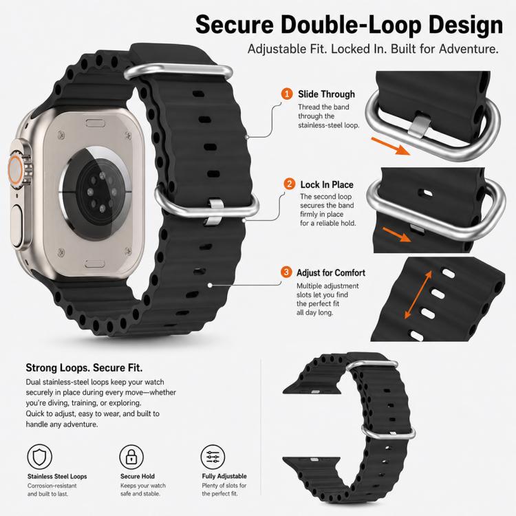 5 Pack xDfind Ocean Silicone Watch Band, For Apple Watch 42 / 44 / 45 / 46 / 49mm, For Apple Watch 38 / 40 / 41 / S11 42mm