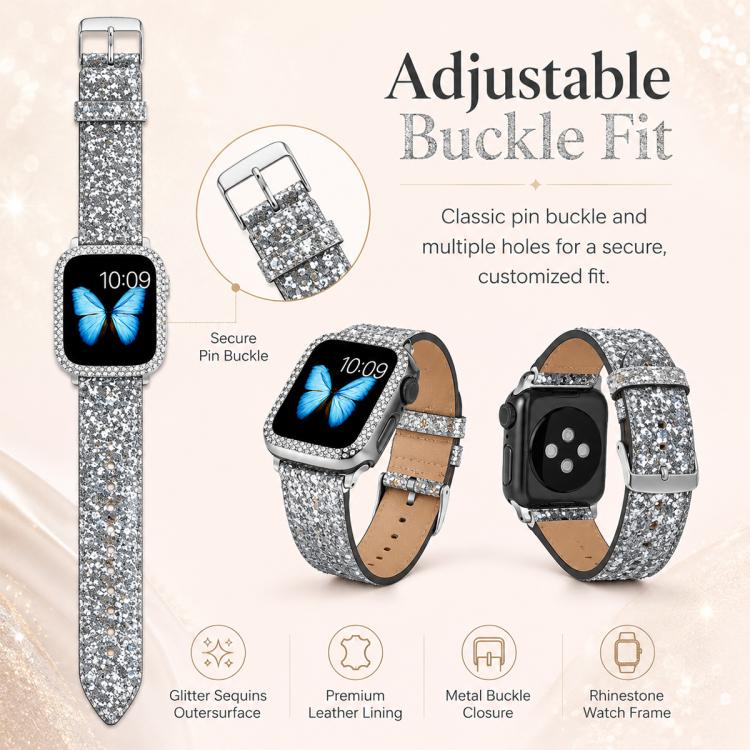 5 Pack xDfind Glitter Sequins Vegan Leather Watch Band, For Apple Watch 42 / 44 / 45 / 46 / 49mm, For Apple Watch 38 / 40 / 41 / S11 42mm