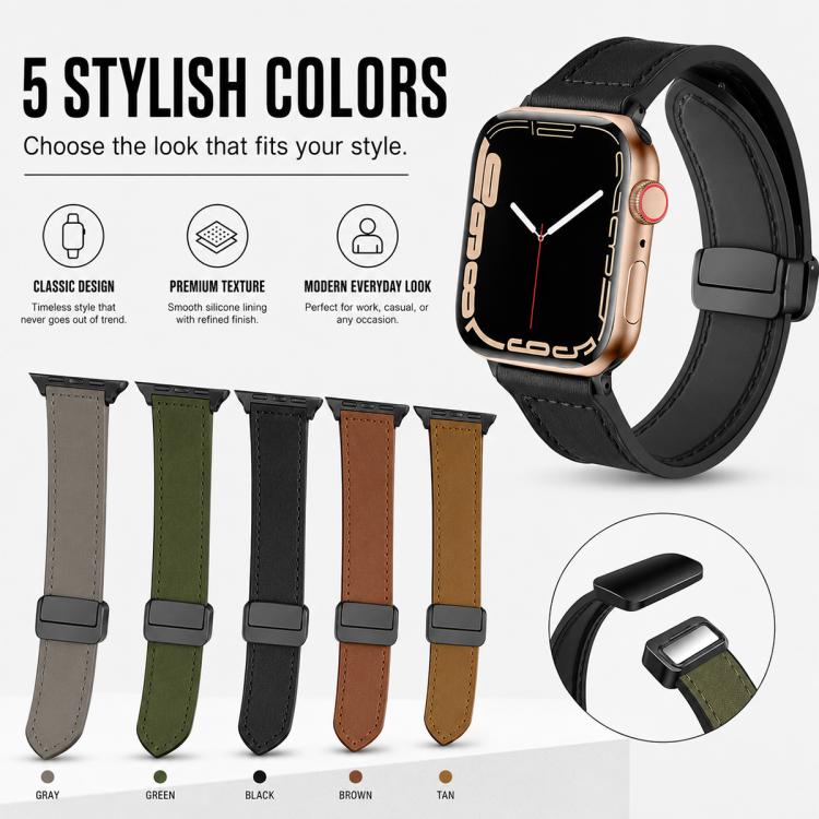 5 Pack xDfind Crazy Horse Pattern Silicone Skin Magnetic Buckle Watch Band, For Apple Watch 42 / 44 / 45 / 46 / 49mm, For Apple Watch 38 / 40 / 41 / S11 42mm