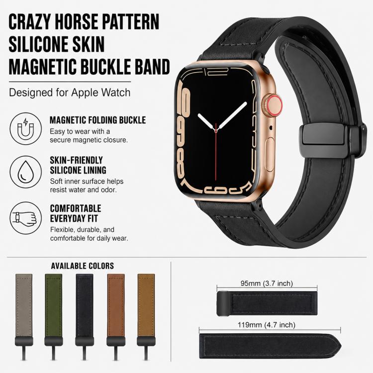 5 Pack xDfind Crazy Horse Pattern Silicone Skin Magnetic Buckle Watch Band, For Apple Watch 42 / 44 / 45 / 46 / 49mm, For Apple Watch 38 / 40 / 41 / S11 42mm