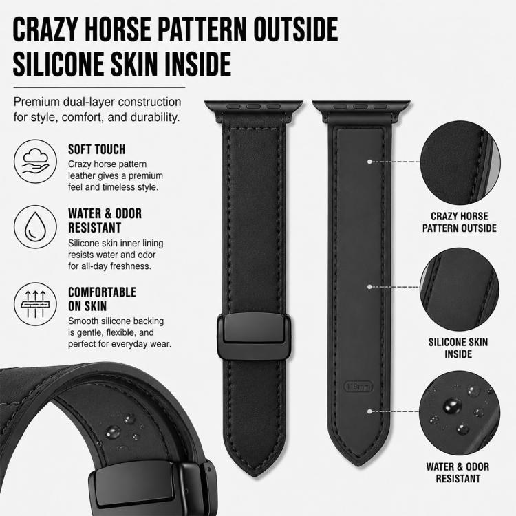 5 Pack xDfind Crazy Horse Pattern Silicone Skin Magnetic Buckle Watch Band, For Apple Watch 42 / 44 / 45 / 46 / 49mm, For Apple Watch 38 / 40 / 41 / S11 42mm