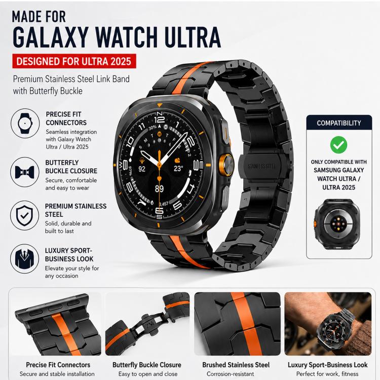 5 Pack xDfind Butterfly Buckle Stainless Steel Watch Band, For Galaxy Watch Ultra / Ultra 2025, For Galaxy Watch8 / 8 Classic