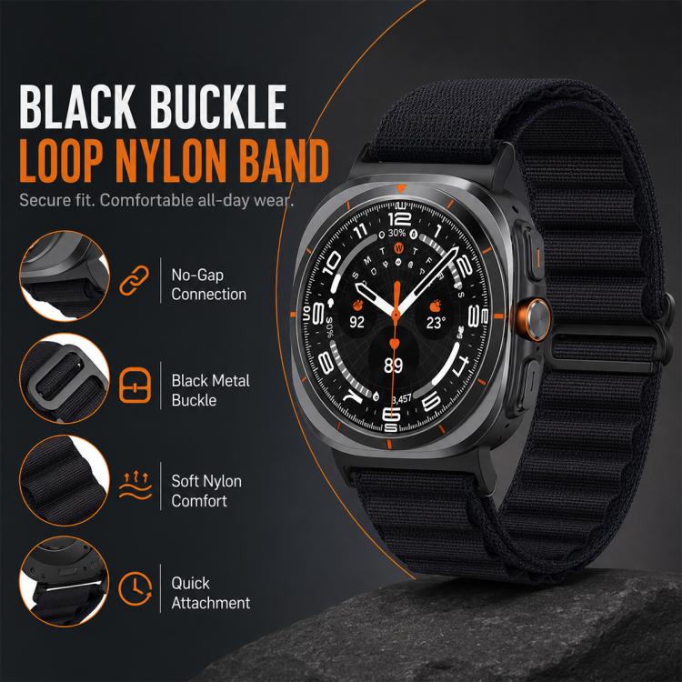 5 Pack xDfind Black Buckle Loop Nylon Watch Band, For Galaxy Watch Ultra / Ultra 2025, For Galaxy Watch8 / 8 Classic