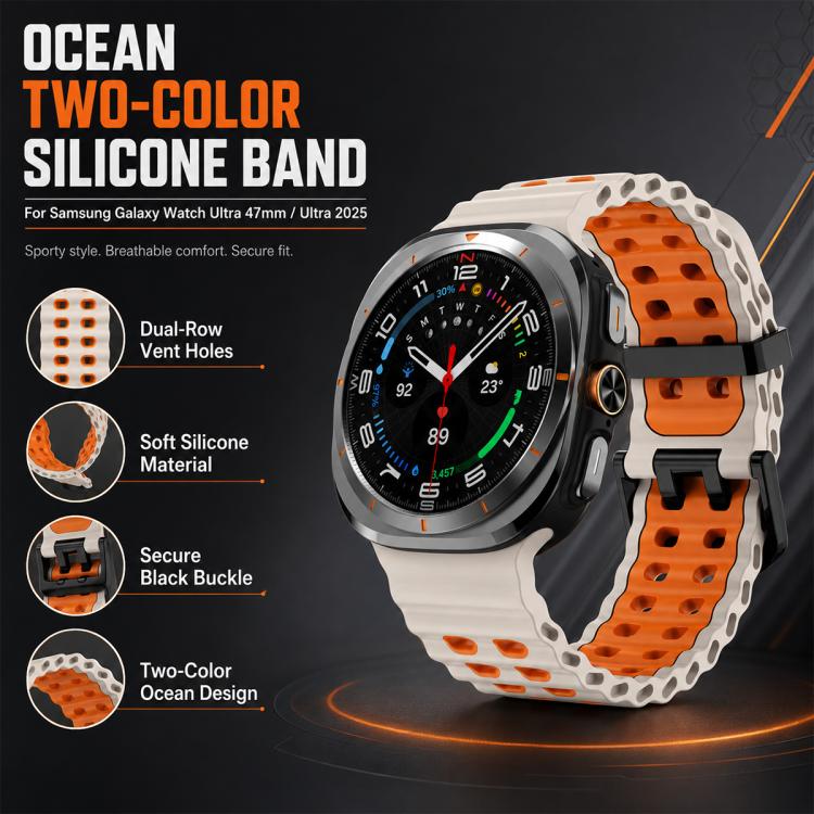 5 Pack xDfind Black Buckle Ocean Two Color Dual-row Hole Silicone Watch Band, For Galaxy Watch Ultra / Ultra 2025