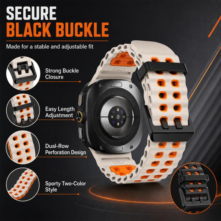 5 Pack xDfind Black Buckle Ocean Two Color Dual-row Hole Silicone Watch Band, For Galaxy Watch Ultra / Ultra 2025