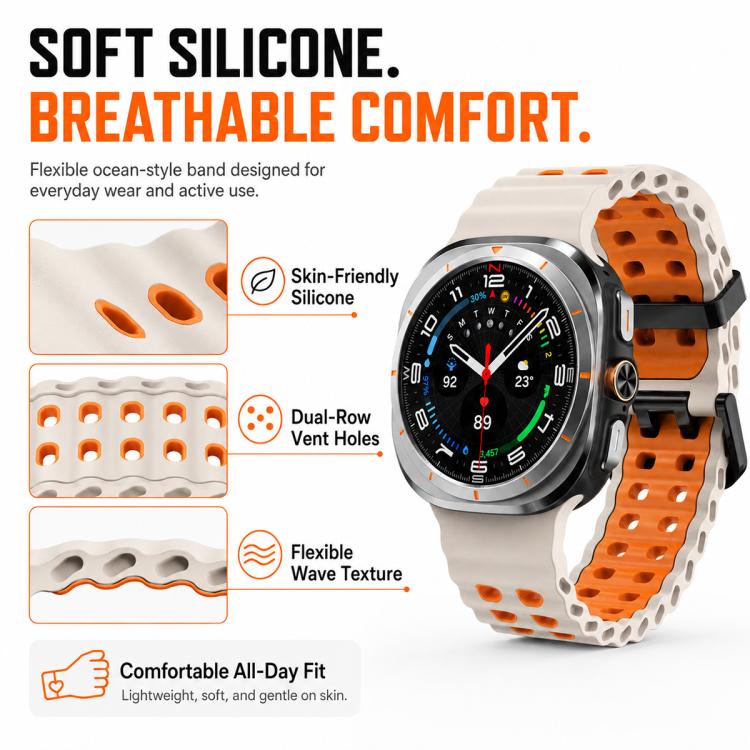 5 Pack xDfind Black Buckle Ocean Two Color Dual-row Hole Silicone Watch Band, For Galaxy Watch Ultra / Ultra 2025
