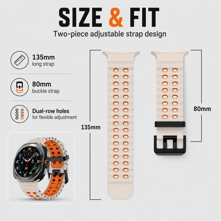 5 Pack xDfind Black Buckle Ocean Two Color Dual-row Hole Silicone Watch Band, For Galaxy Watch Ultra / Ultra 2025