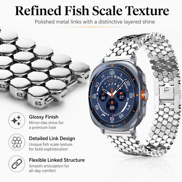 4 Pack xDfind Fish Scale Texture Metal Watch Band, For Galaxy Watch Ultra / Ultra 2025, For Galaxy Watch8 / 8 Classic