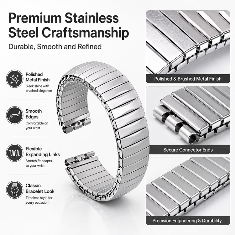 xDfind Trapezoid Stainless Steel Spring Elasticity Watch Band, For Swatch 17mm