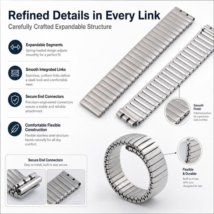 xDfind Trapezoid Stainless Steel Spring Elasticity Watch Band, For Swatch 17mm