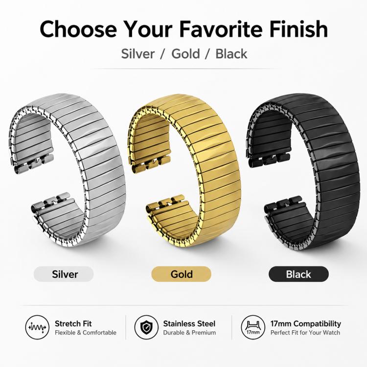 xDfind Trapezoid Stainless Steel Spring Elasticity Watch Band, For Swatch 17mm