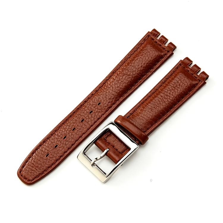 xDfind Convex Mouth Steel-colored Buckle Litchi Texture Genuine Leather Watch Band, For Swatch 17mm