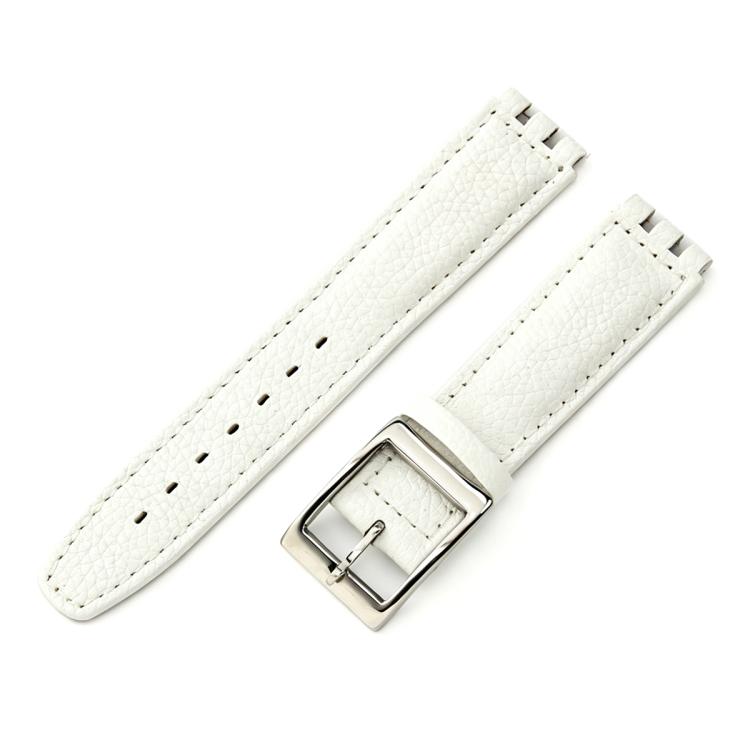 xDfind Convex Mouth Steel-colored Buckle Litchi Texture Genuine Leather Watch Band, For Swatch 17mm