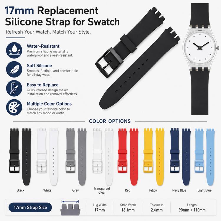 xDfind Convex Mouth Solid Color Silicone Watch Band, For Swatch 17mm