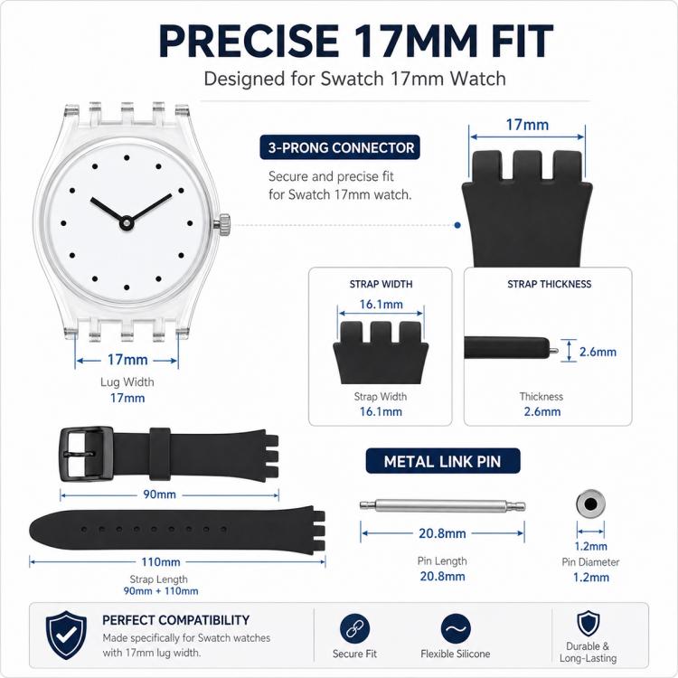xDfind Convex Mouth Solid Color Silicone Watch Band, For Swatch 17mm