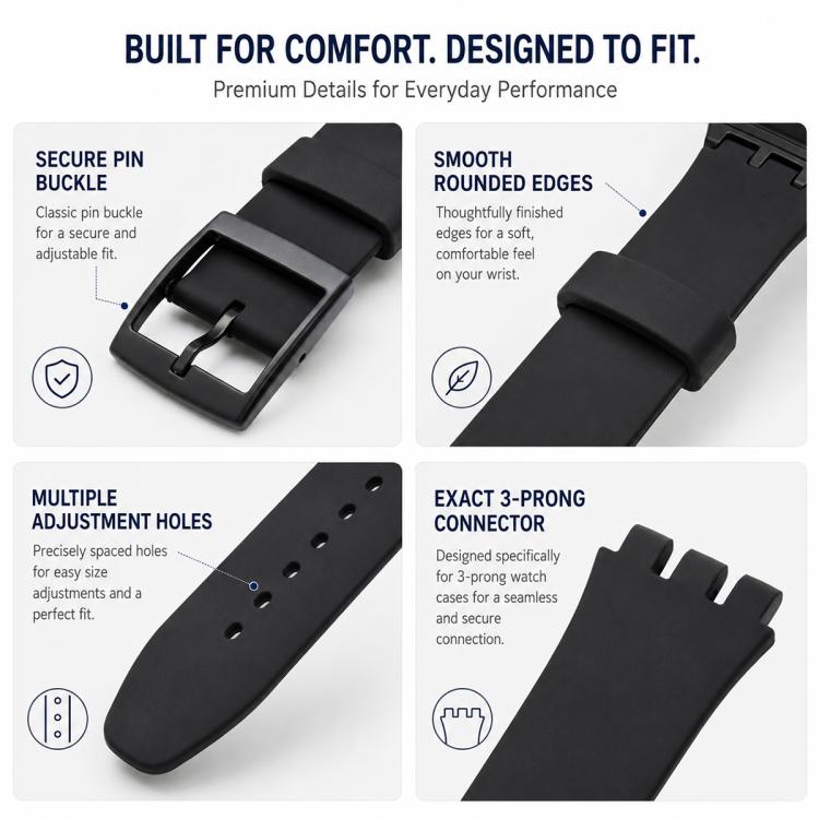 xDfind Convex Mouth Solid Color Silicone Watch Band, For Swatch 17mm