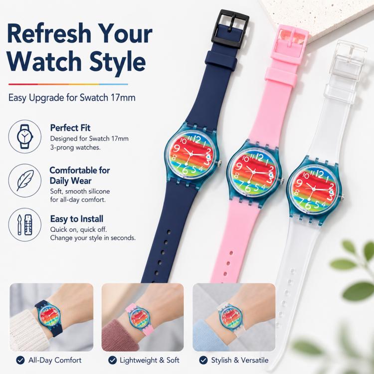 xDfind Convex Mouth Solid Color Silicone Watch Band, For Swatch 17mm