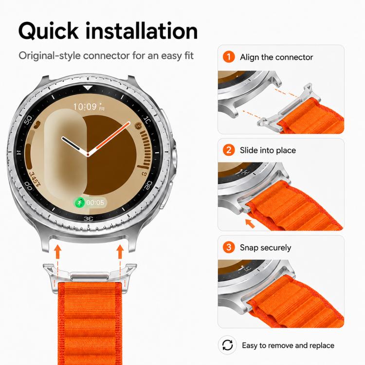 xDfind Silver Buckle Loop Nylon Watch Band, For Samsung Galaxy Watch Ultra 47mm / Ultra 2025