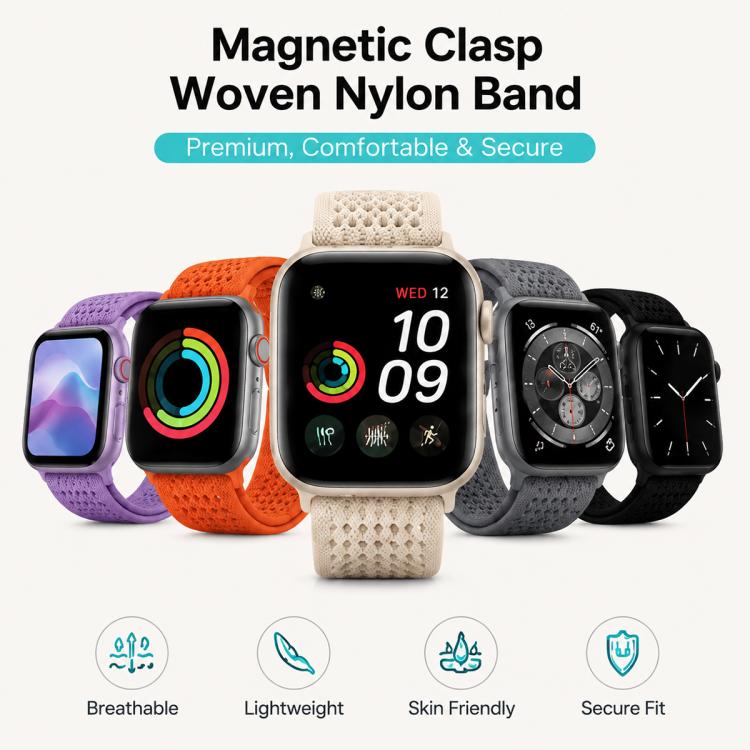 xDfind Magnetic Buckle Hollow-Out Nylon Woven Watch Band, For Apple Watch 42 / 44 / 45 / 46 / 49mm