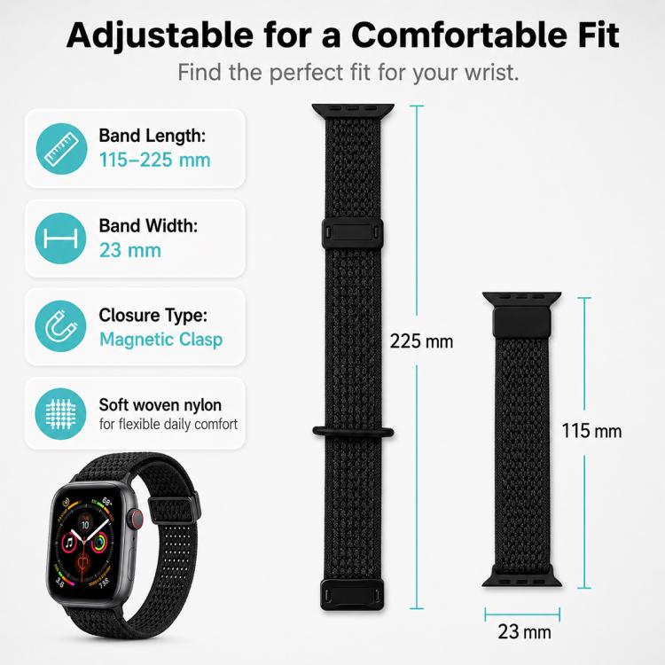 xDfind Magnetic Buckle Hollow-Out Nylon Woven Watch Band, For Apple Watch 38 / 40 / 41 / S11 42mm