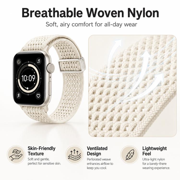 xDfind Magnetic Buckle Hollow-Out Nylon Woven Watch Band, For Apple Watch 38 / 40 / 41 / S11 42mm