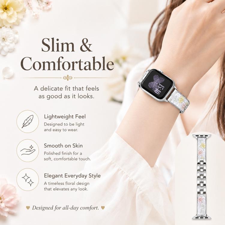 xDfind Floral Epoxy Metal Bracelet Strap Watch Band, For Apple Watch 42 / 44 / 45 / 46 / 49mm