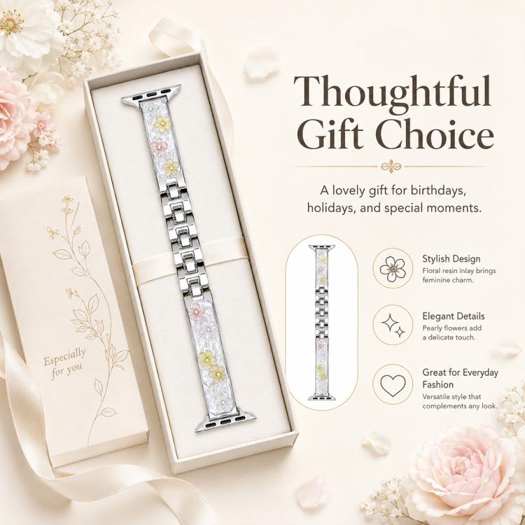 xDfind Floral Epoxy Metal Bracelet Strap Watch Band, For Apple Watch 42 / 44 / 45 / 46 / 49mm