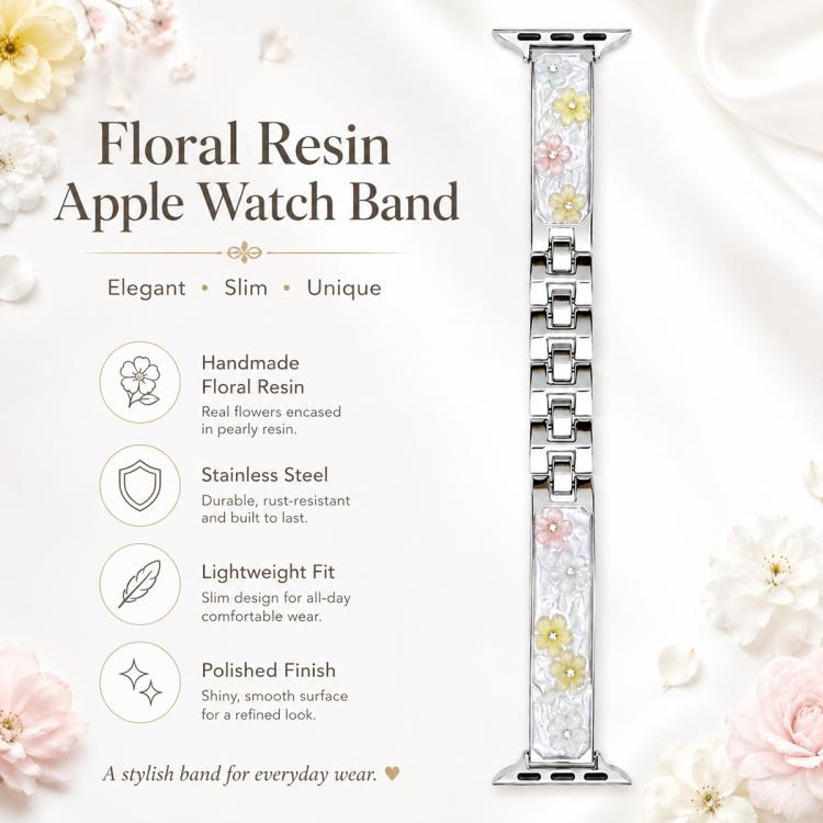 xDfind Floral Epoxy Metal Bracelet Strap Watch Band, For Apple Watch 38 / 40 / 41 / S11 42mm