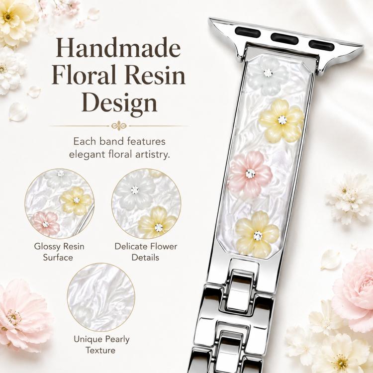 xDfind Floral Epoxy Metal Bracelet Strap Watch Band, For Apple Watch 38 / 40 / 41 / S11 42mm