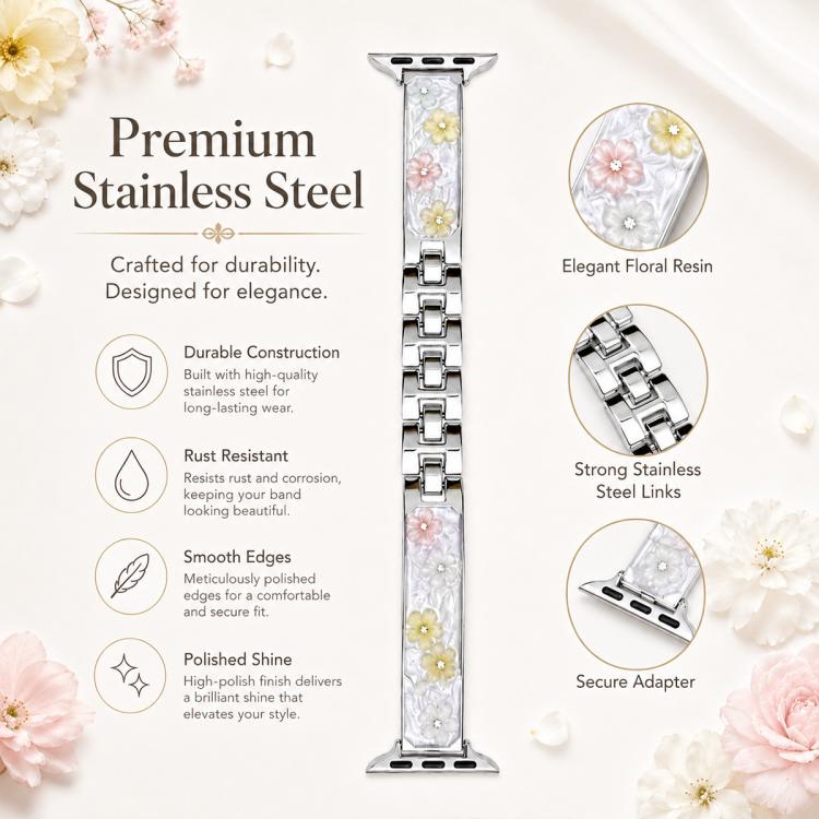 xDfind Floral Epoxy Metal Bracelet Strap Watch Band, For Apple Watch 38 / 40 / 41 / S11 42mm
