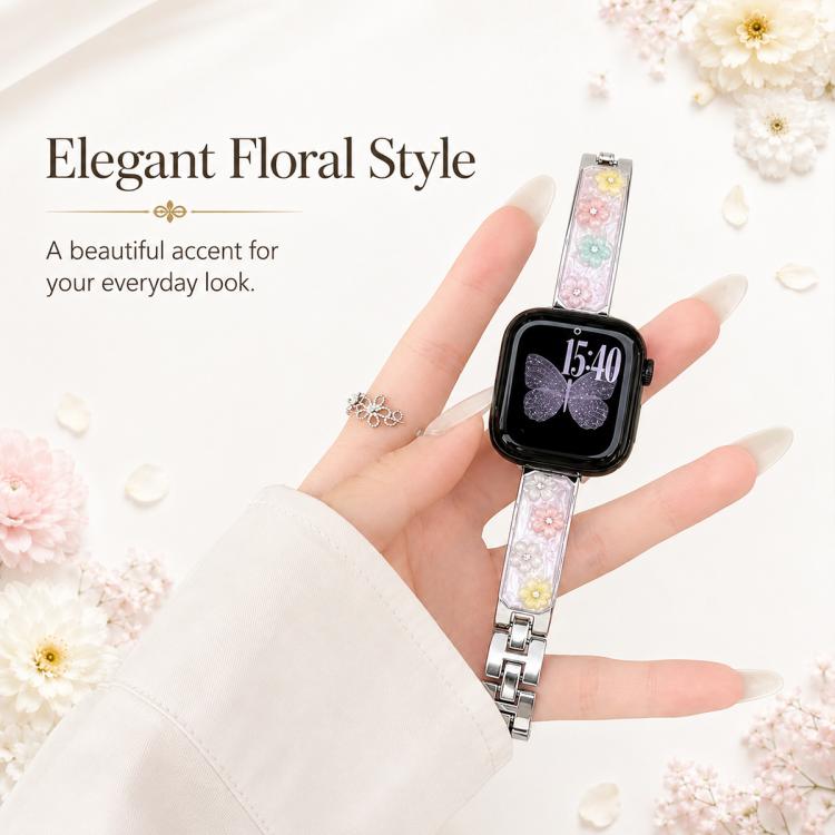 xDfind Floral Epoxy Metal Bracelet Strap Watch Band, For Apple Watch 38 / 40 / 41 / S11 42mm