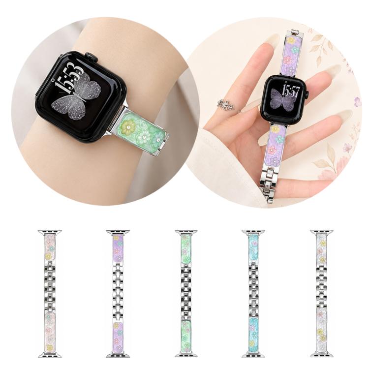 xDfind Floral Epoxy Metal Bracelet Strap Watch Band, For Apple Watch 42 / 44 / 45 / 46 / 49mm