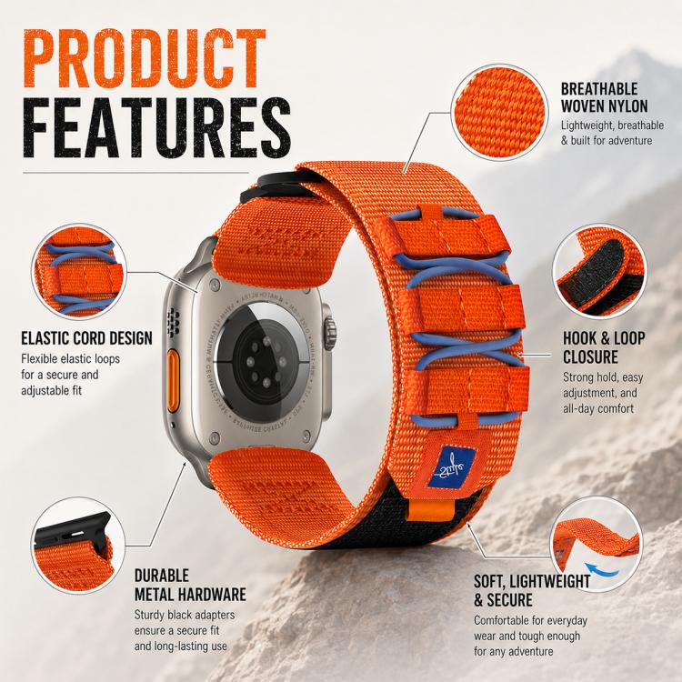 xDfind Sport Nylon Hook And Loop Fastener Watch Band, For Apple Watch 42 / 44 / 45 / 46 / 49mm