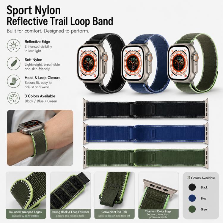 xDfind Adjustable Hook And Loop Fastener Reflective Nylon Loop Watch Band, For Apple Watch 38 / 40 / 41 / S11 42mm