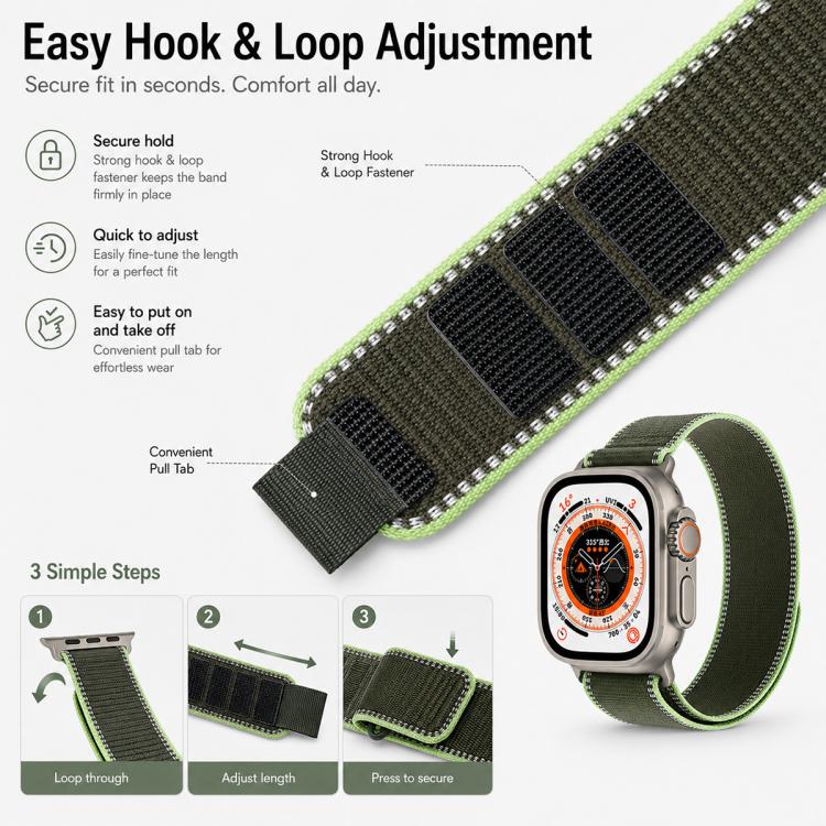 xDfind Adjustable Hook And Loop Fastener Reflective Nylon Loop Watch Band, For Apple Watch 38 / 40 / 41 / S11 42mm