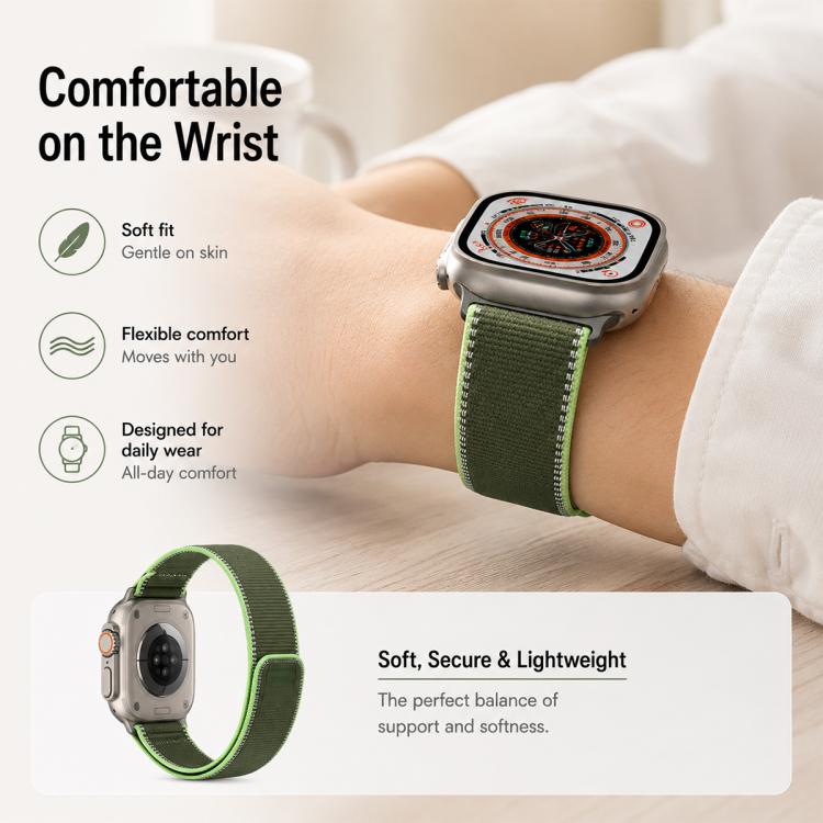 xDfind Adjustable Hook And Loop Fastener Reflective Nylon Loop Watch Band, For Apple Watch 42 / 44 / 45 / 46 / 49mm