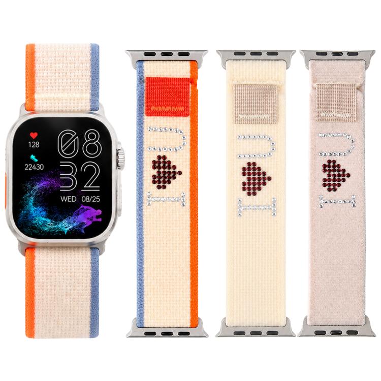 xDfind Rhinestone Hook And Loop Fastener Nylon Loop Watch Band, For Apple Watch 38 / 40 / 41 / S11 42mm
