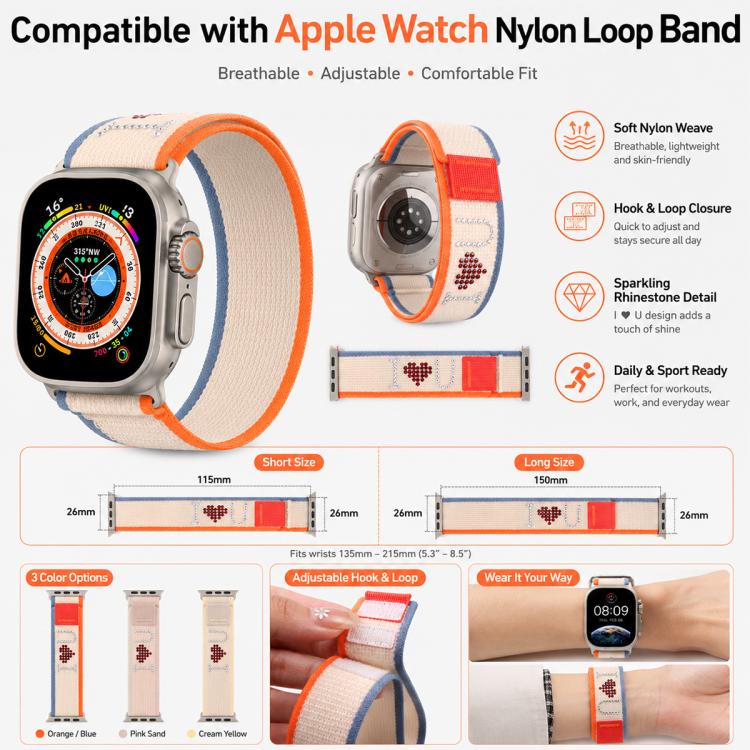 xDfind Rhinestone Hook And Loop Fastener Nylon Loop Watch Band, For Apple Watch 38 / 40 / 41 / S11 42mm