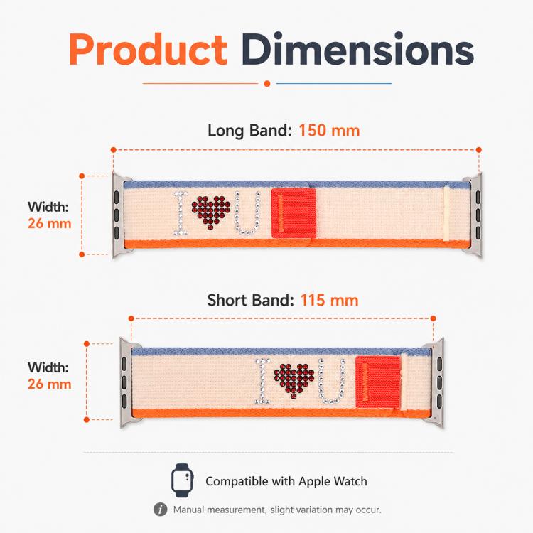 xDfind Rhinestone Hook And Loop Fastener Nylon Loop Watch Band, For Apple Watch 38 / 40 / 41 / S11 42mm