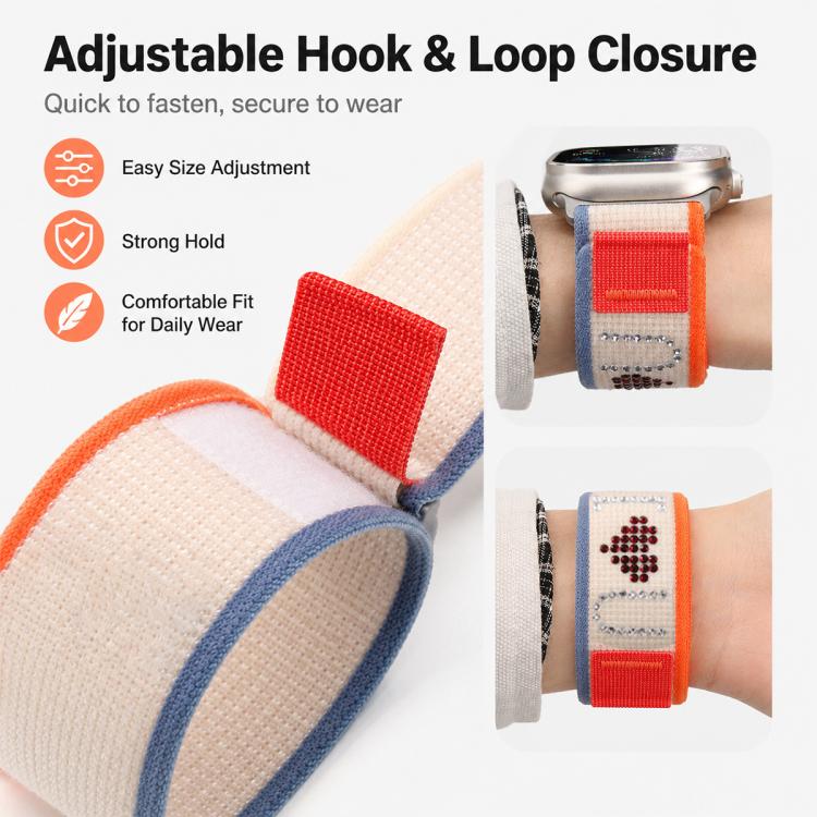 xDfind Rhinestone Hook And Loop Fastener Nylon Loop Watch Band, For Apple Watch 42 / 44 / 45 / 46 / 49mm