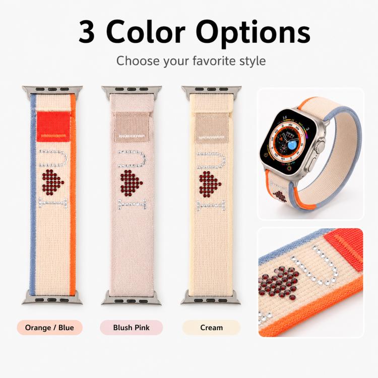 xDfind Rhinestone Hook And Loop Fastener Nylon Loop Watch Band, For Apple Watch 42 / 44 / 45 / 46 / 49mm