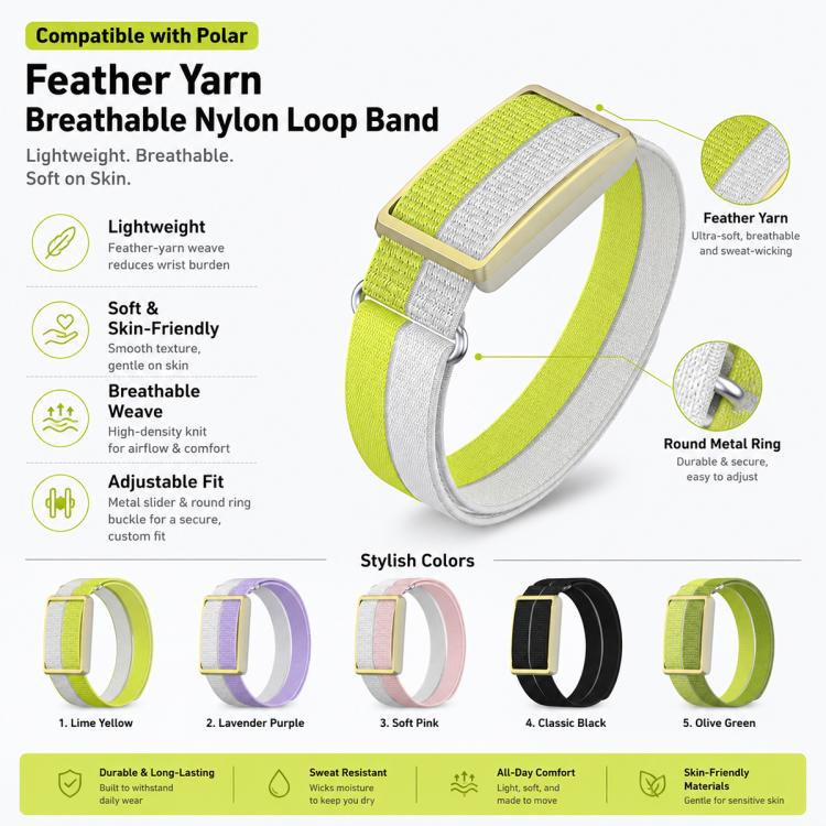 For Polar Loop xDfind Metal Round Buckle Feather Yarn Breathable Nylon Loop Watch Band, S Wrist Circumference 135–170 mm