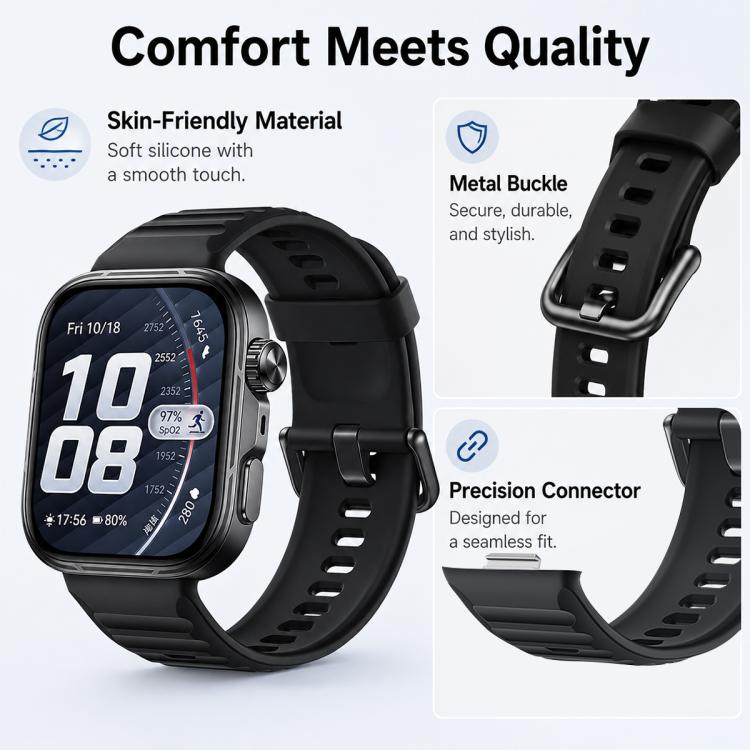 For Huawei Watch Fit 5 / Fit 5 Pro xDfind Sport Silicone Watch Band, Black Buckle