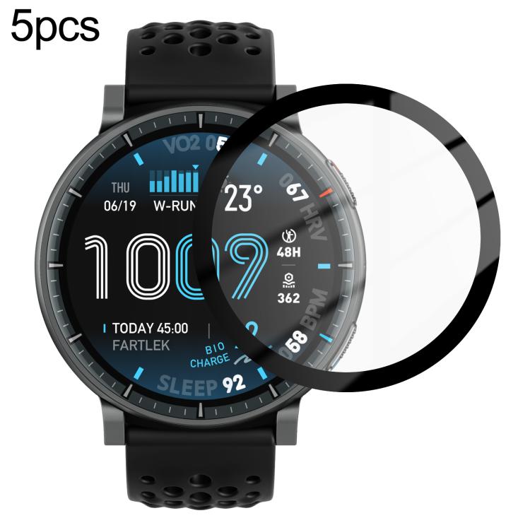 5pcs / Pack PMMA Composite Soft Screen Protector Film With Retail Color Box, For Amazfit Balance 3, For Amazfit Bip Max, For Amazfit Active Max, For Amazfit T-Rex 3 Pro 44mm, For Amazfit T-Rex 3 Pro 48mm
