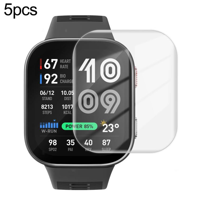 5pcs / Pack HD Soft Hydrogel Screen Protector Film With Retail Color Box, For Amazfit Balance 3, For Amazfit Bip Max, For Amazfit Active Max, For Amazfit T-Rex 3 Pro 44mm, For Amazfit T-Rex 3 Pro 48mm